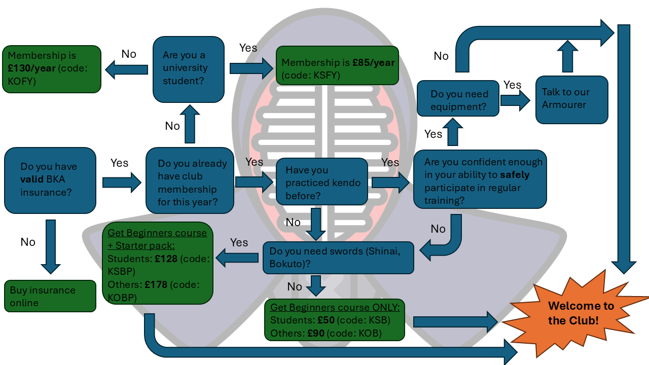 Flow chart showing the fees structure of the Kendo Club